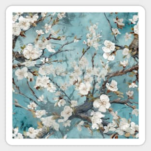 White blossom on Teal Blue Background Sticker